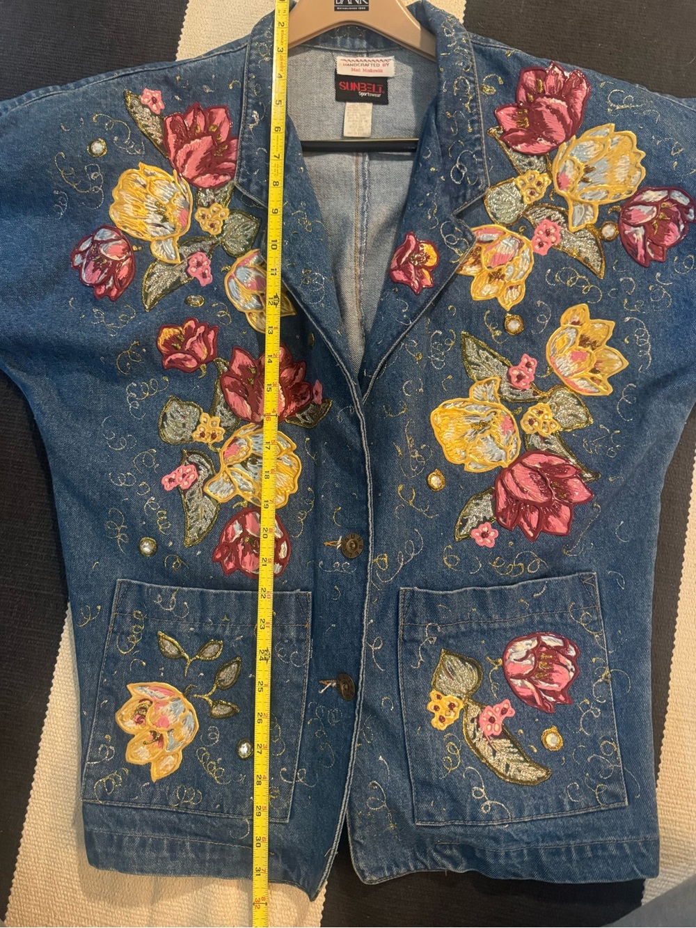 Vintage Sunbelt Custom Hand Puff Painted Floral Denim Jacket Wearable Art - Picture 14 of 17